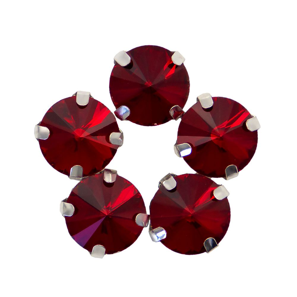 Хрустальные стразы в цапах круглой формы, красный 10 мм, 5 шт. Astra&Craft, РЦ008НН10