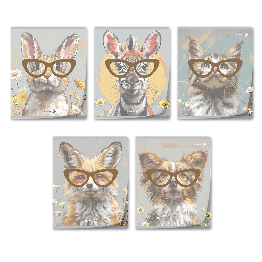 Тетрадь общая пластиковой обложкой 180 мкр. с трафарет.печатью, цвет.запечат.титул лист A5+ 96 л. на скобе 65 г/м², белизна 100 %, 5 шт, клетка, 01105 Наблюдаю за тобой, Светоч Т62