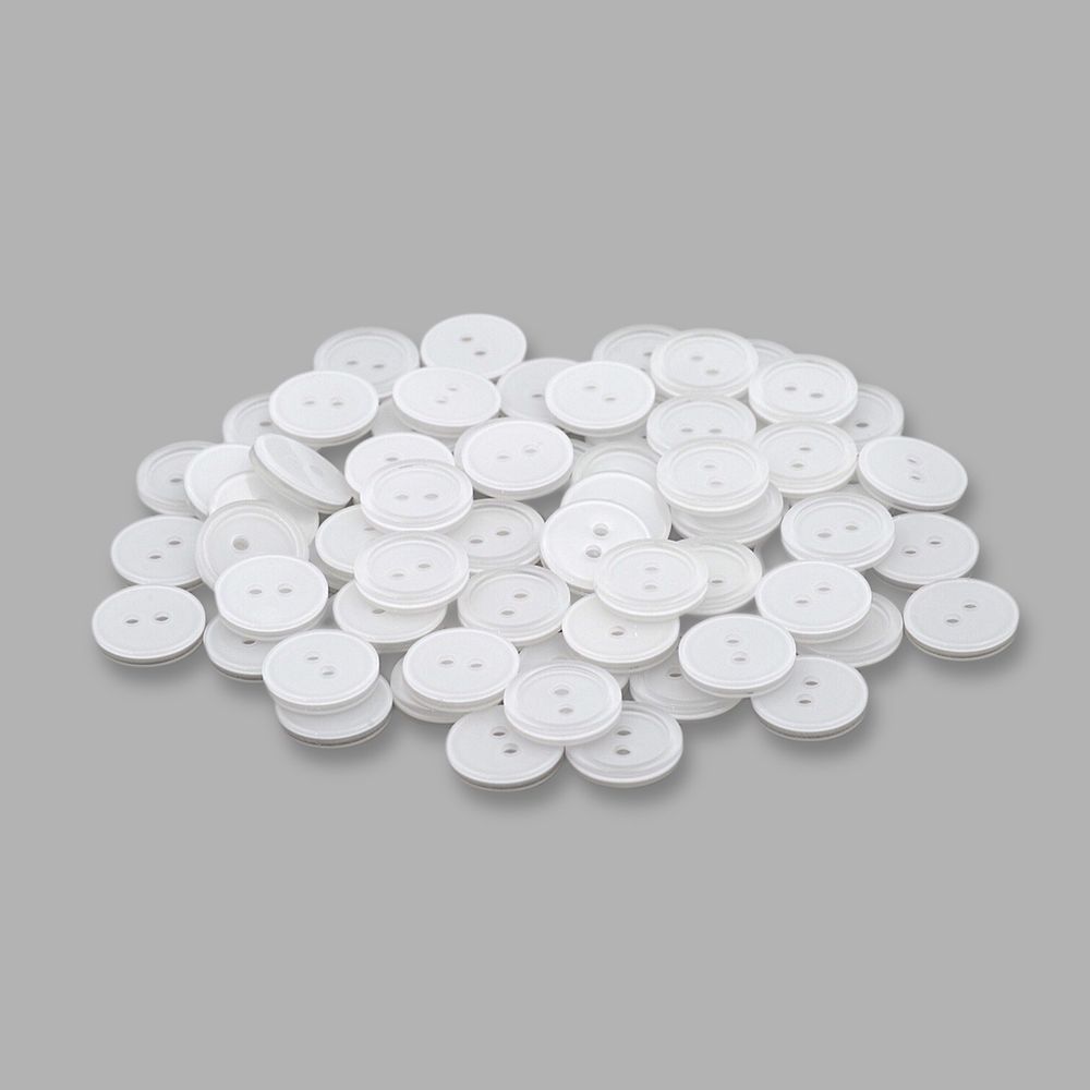 Пуговицы 2 прокола 24L (15мм), пластик (Wht-01 белый), 72 шт, CN 2807