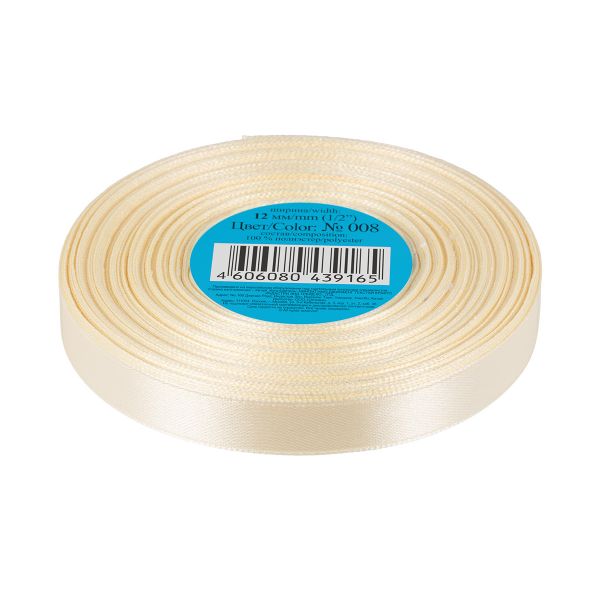Лента атласная 1-сторонняя 12.0 мм / 33±2 метра, 008 кремовый, Gamma