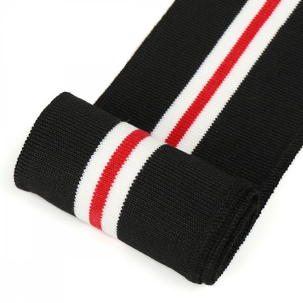 Подвяз (довяз) трикотажный 6.0х80 см, черный с белыми и красной полосами, 100% п/э, 5 штук