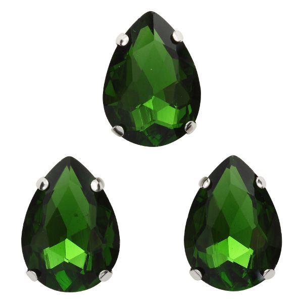 Хрустальные стразы в цапах формы капля, зеленый 13х18 мм, 3 шт., АЦ008НН1318