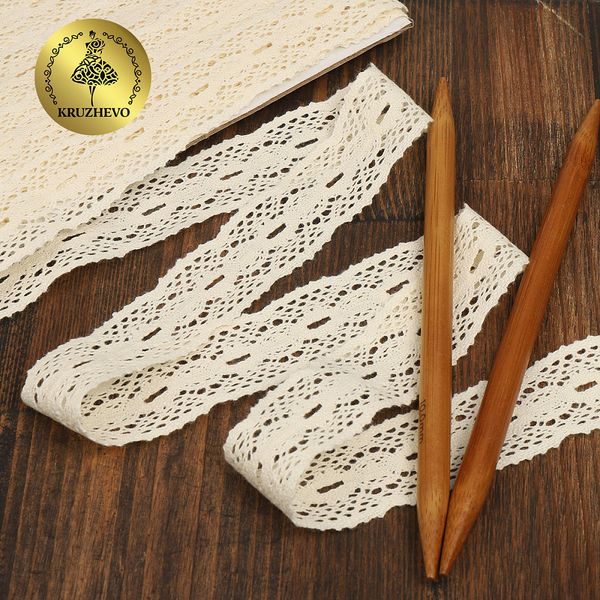 Кружево вязаное (тесьма) 34 мм / 10 метров, D1005 цв.02 молочный, Kruzhevo