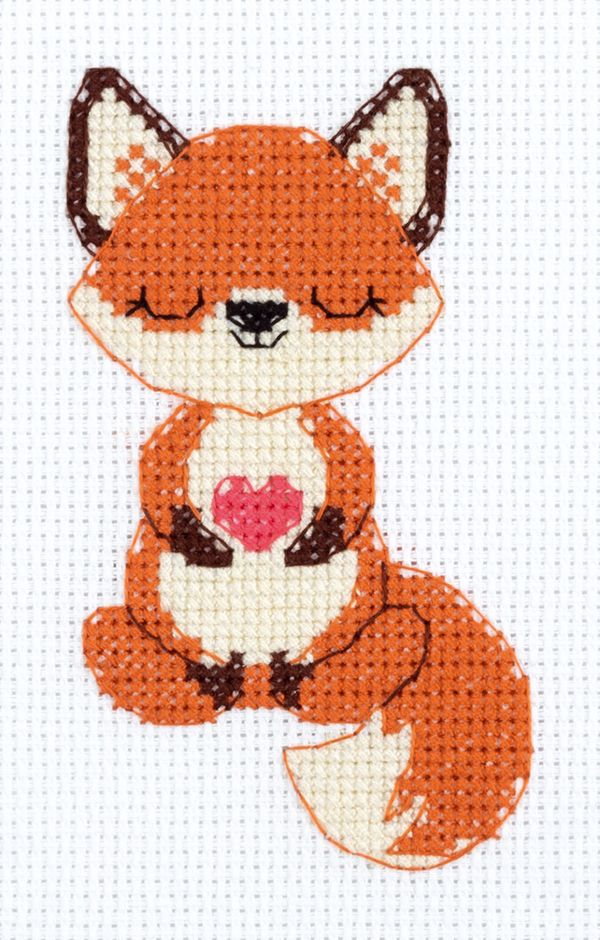 Набор для вышивания нитками Klart 12-069, Влюблённый лисёнок, 9х13 см