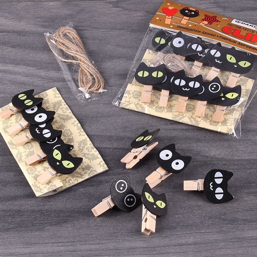 Прищепки декоративные деревянные 10 шт "Черный кот"