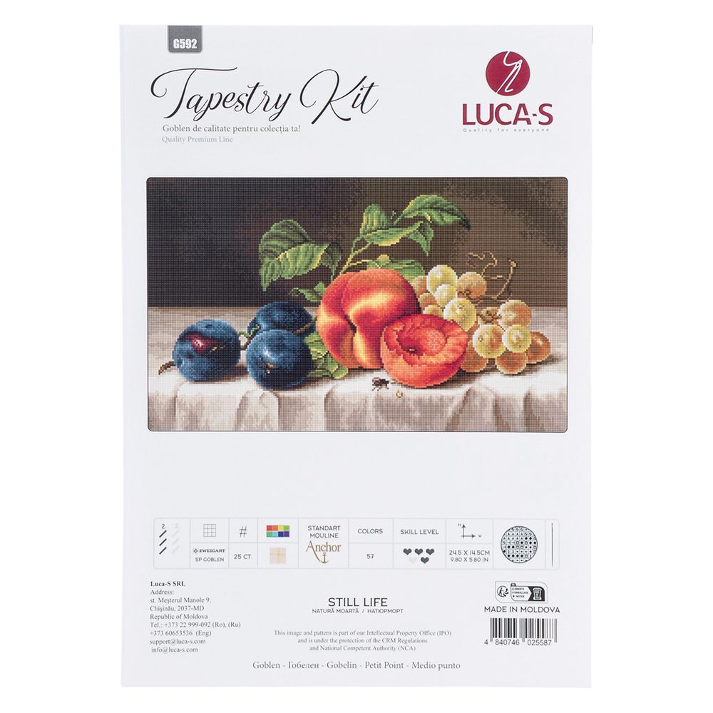 Набор для вышивания нитками Luca-S G592, гобелен Натюрморт, 24,5х14,5см