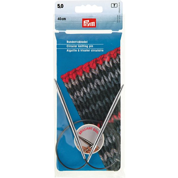 Спицы круговые ⌀5.0 мм, 40 см, 1 шт, серебристые, Prym 212160