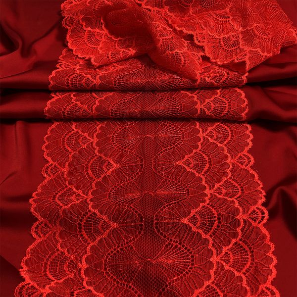 Кружево эластичное (стрейч) 8034 195мм цв.SD163 красный, 3м, Kruzhevo