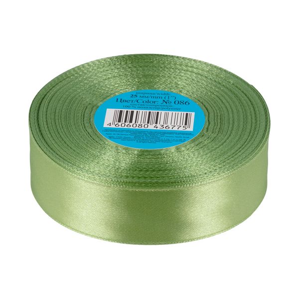 Лента атласная 1-сторонняя 25.0 мм / 33±2 метра, 086 серо-зеленый, Gamma