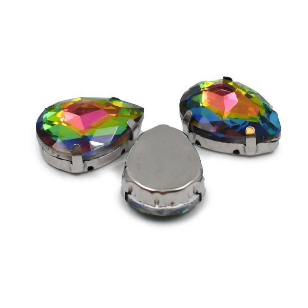 Хрустальные стразы в цапах формы капля, радужный 10х14 мм, 5 шт., АЦ003НН1014