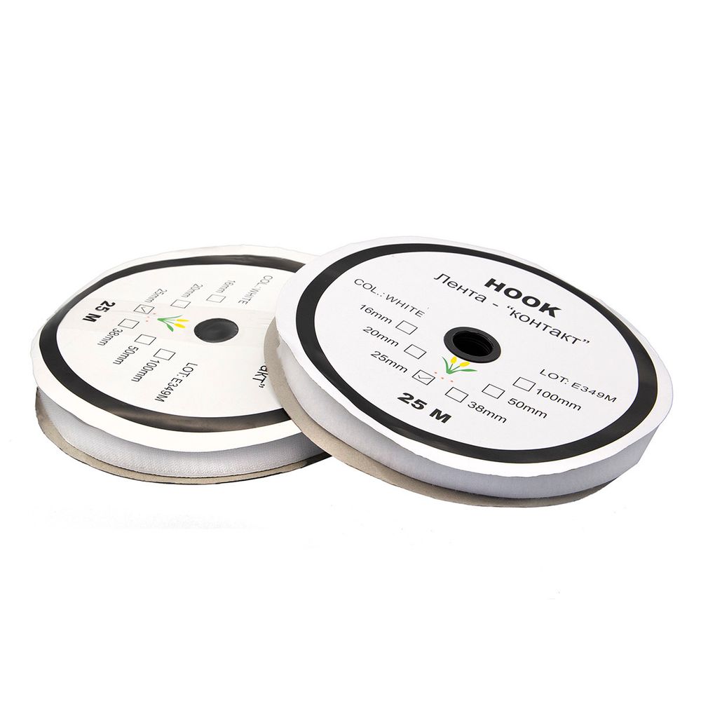 Лента контактная липучка (велкро) пришивная 25 мм / 25 метров, белый, /пара/, S090771, кач."B" /TOS/