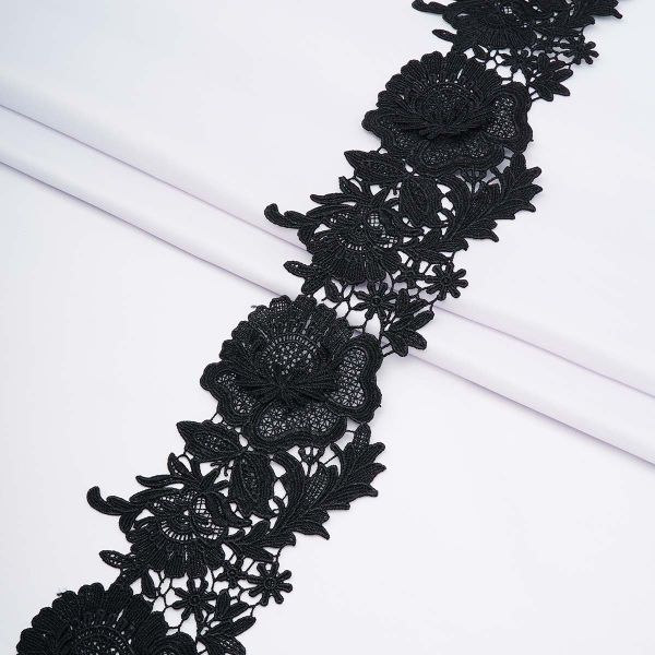 Кружево гипюр (плетёное) 95 мм / 9.14 метра, черный, 6248