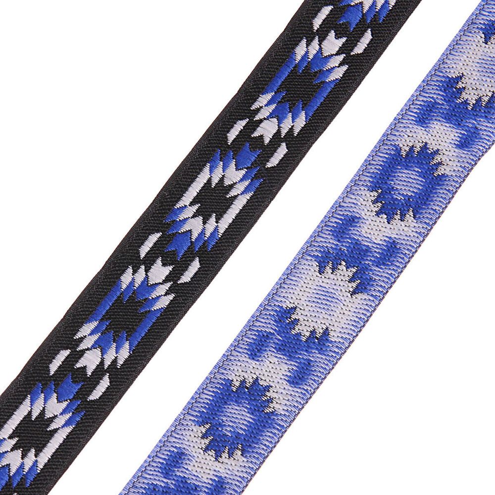 Лента (тесьма) жаккардовая 20.0 мм / 10±0.5 метров, Геометрический орнамент 20279 V2 черный/синий