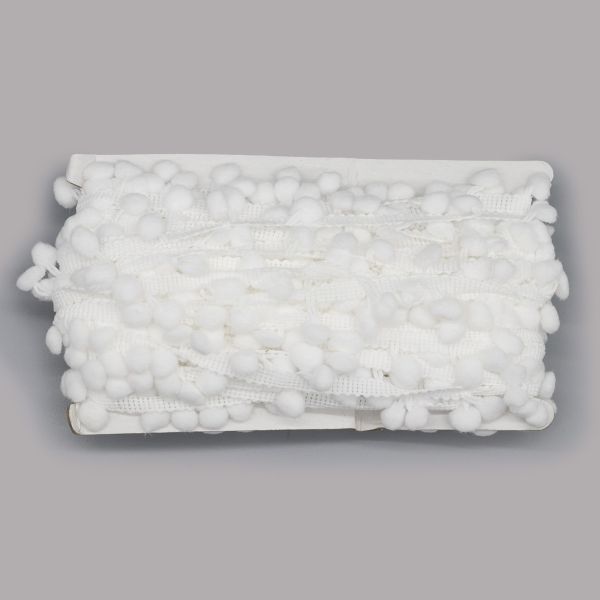 Тесьма с помпонами 1-рядная h20 мм, с помпонами 01 белый, 17 м