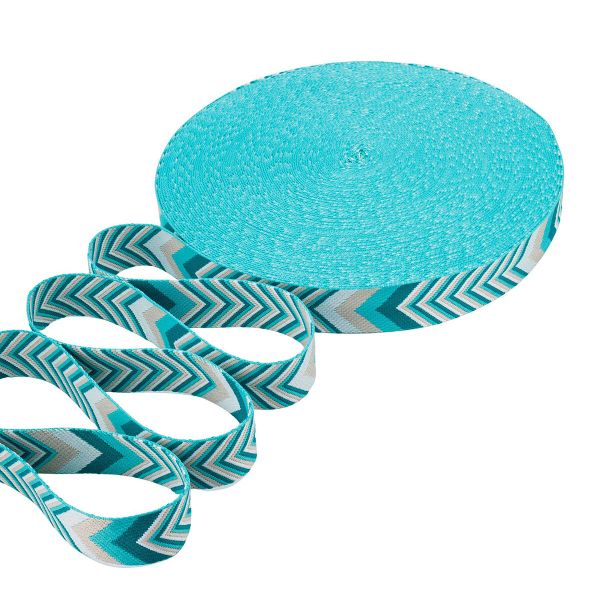 Стропа (ременная лента) 38 мм / 45.72 метра, [38.82 г/пог.м], с принтом 2-сторонняя, D135 бирюзовый/бежевый, 3Al354