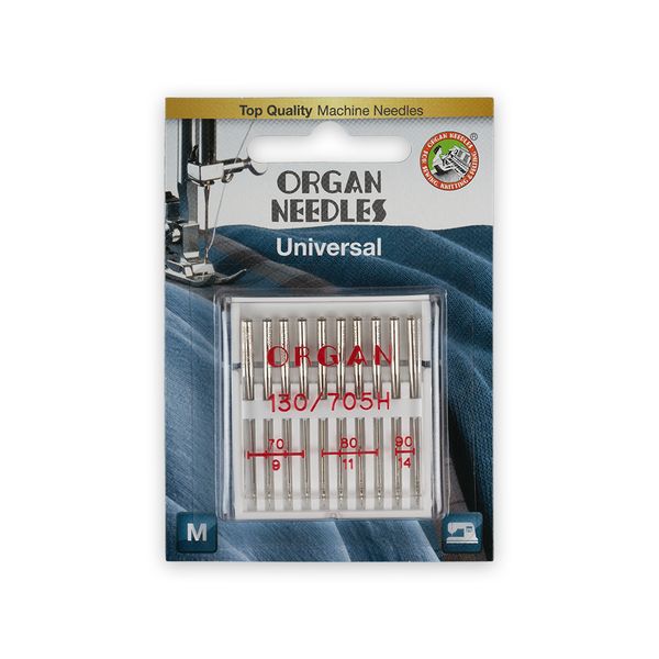 Иглы для швейных машин базовые универсальные 130/705 H, №70-90, 10 игл, 5128000BL ассорти, ORGAN