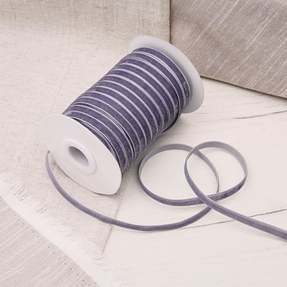 Лента бархатная (тесьма) 06.0 мм / 32.9±2 метров, 0081-0701, 189 серо-голубой