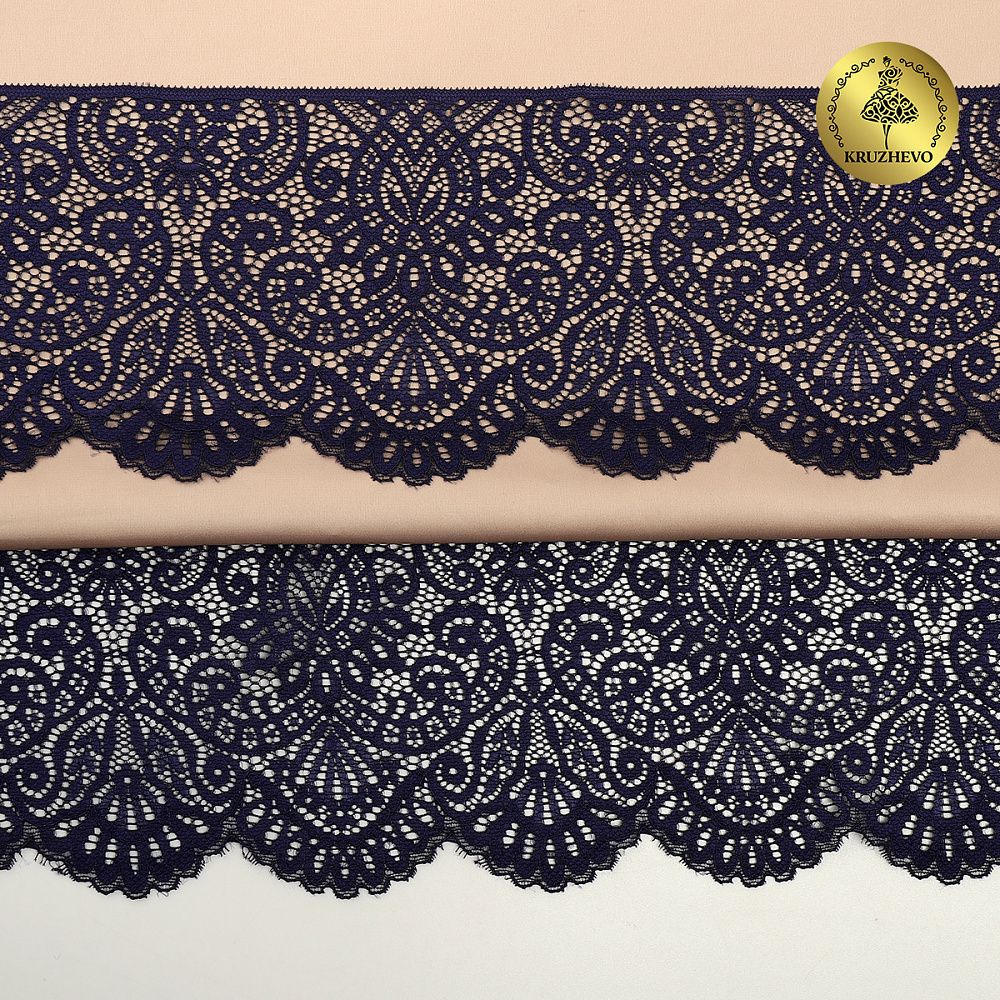 Кружево эластичное (стрейч) 110 мм, 40992PP цв.L061 т.синий, 3 метра, Kruzhevo