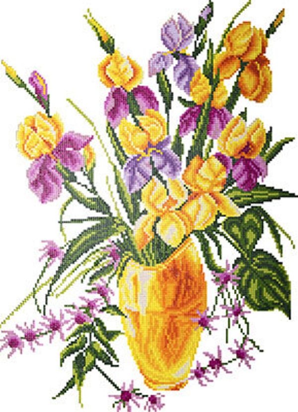 Алмазная (кристальная) мозаика Фрея, Ирисы в вазе, 44,5х33 см