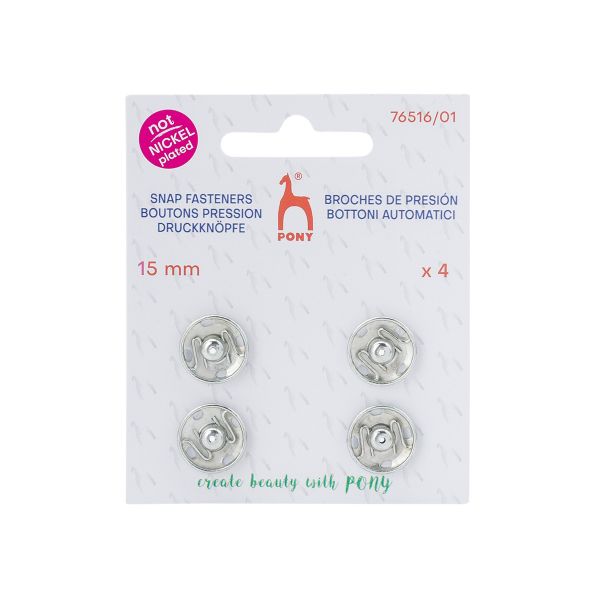 Кнопки пришивные металл 15 мм, серебристый, без никеля, 4 шт, Pony, 76516/01