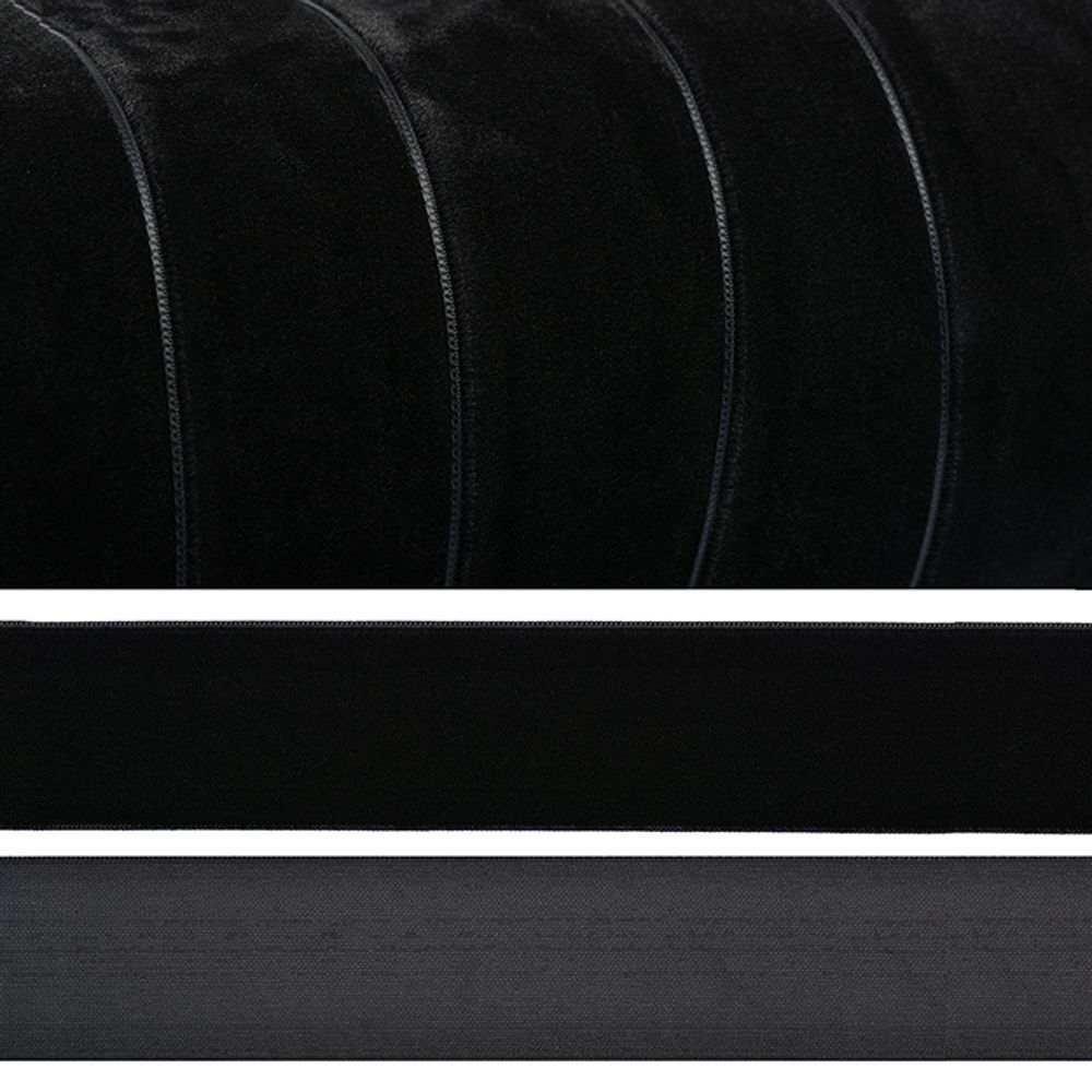 Лента бархатная эластичная 25 мм, нейлон, черный, уп. 20 м