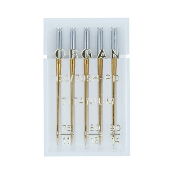 Иглы для швейных машин титаниум 130/705 H-PD, №75, №80, №90, 5 игл, в пенале 5116000 ассорти, ORGAN