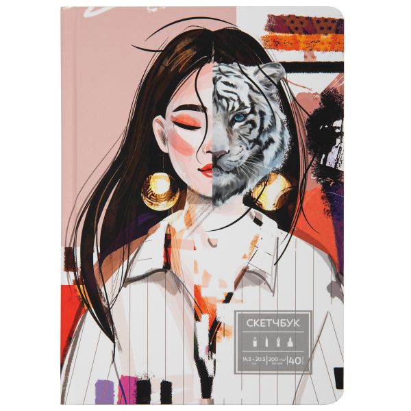 Скетчбук A5 200 г/м², 200 г/м², 20.3х14.5 см, твердый переплет 40 л, 02_WHITE, Аква-колор IZO-SBS-0740