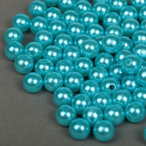 Бусины пластик (перламутр) ⌀10 мм, цв.099 яр.бирюзовый, уп.500г (960 шт), Magic4Hobby
