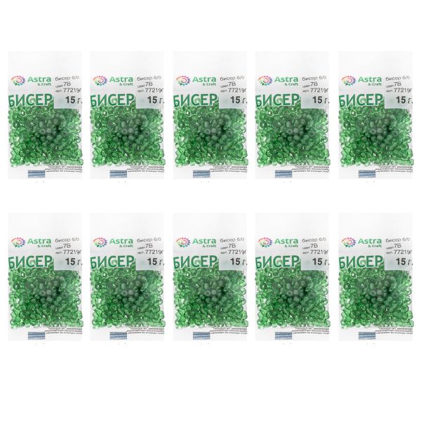 Бисер Astra&Craft 6/0 (4.1 мм), 150 г (10х15 г), цв. 7B зеленый/прозрачный