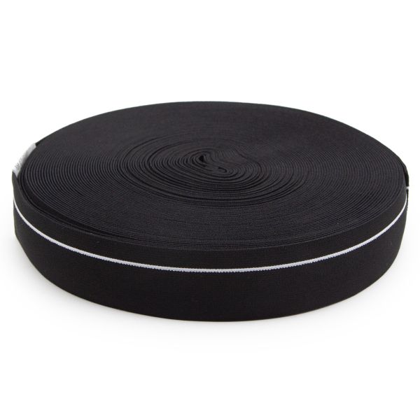 Резинка для мужских трусов и боксеров 35.0 мм / 25 метров, тканая мягкая, 24 г/м, черный/белый полоса