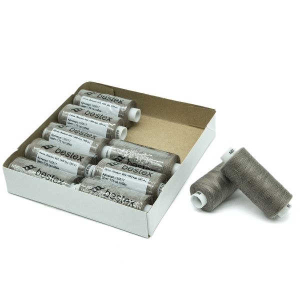 Нитки швейные бытовые Bestex 40/2, 365 м (400 ярд) / 10 кат., 176 перламутрово-серый