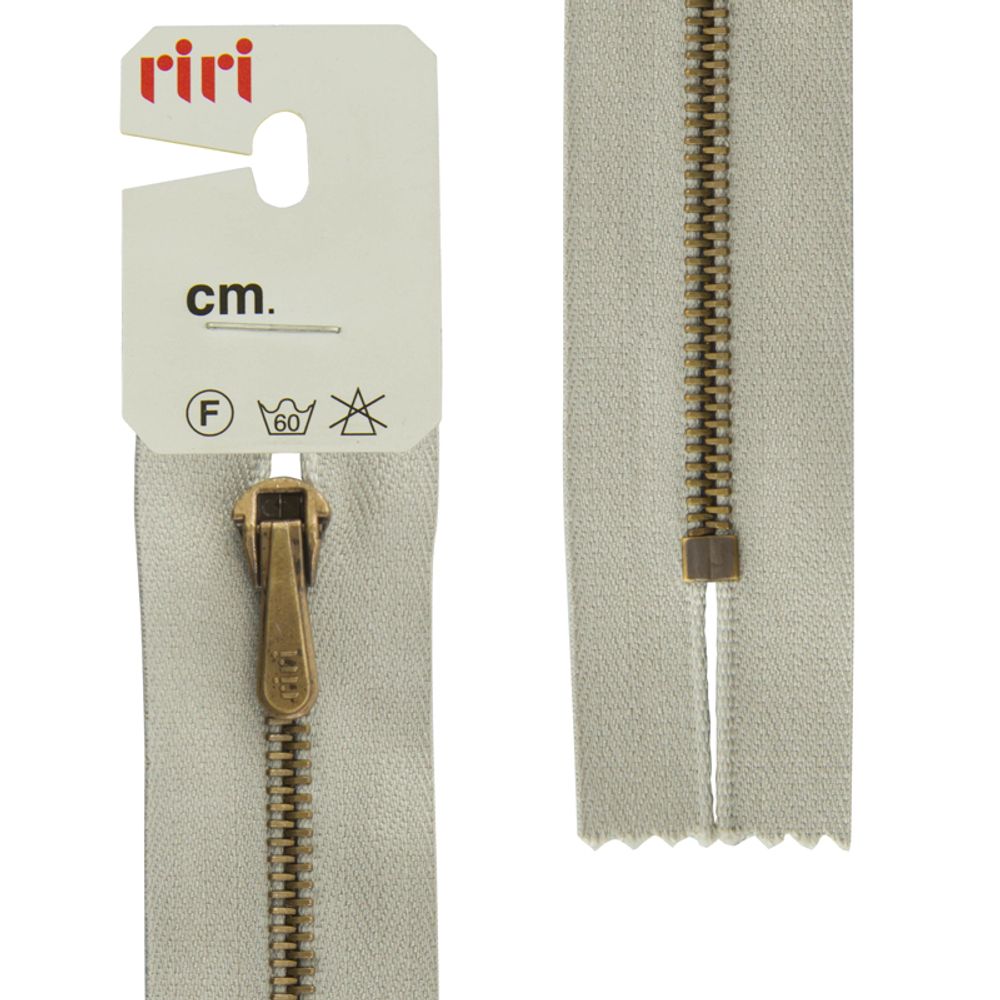 Молния металл брюч. RIRI Т4 (4 мм) AM, слайд.HS4, н/раз., 20 см, цв. тесьмы 2113, св.серый, упак. 5 шт