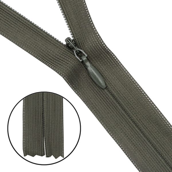 Молния потайная (скрытая) Т3 (3 мм) 1 зам., н/раз., 50 см, нейлон, F327 оливковый, 10 шт