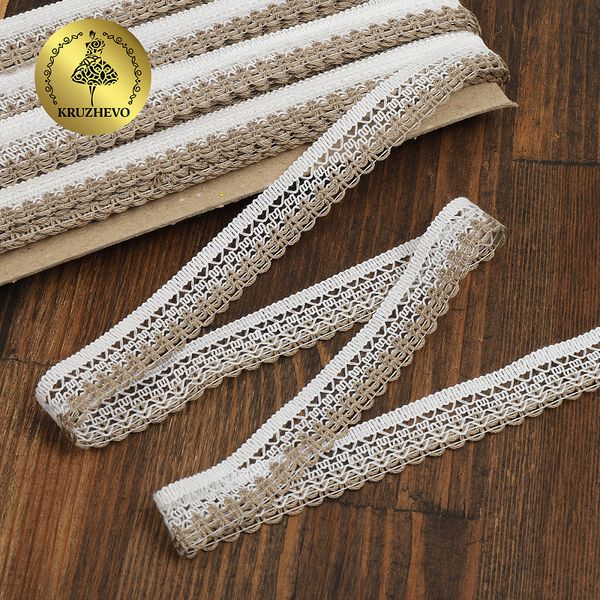 Кружево вязаное (тесьма) 6995 20 мм, цв.127 белый со льном уп.25м