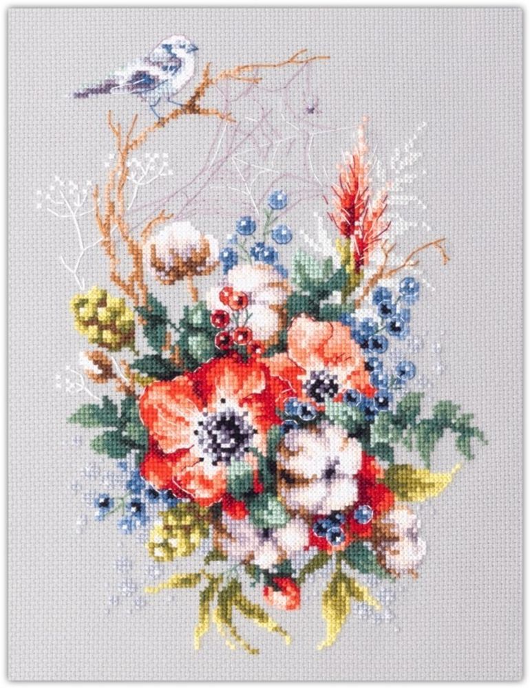 Набор для вышивания нитками Чудесная игла, Мак и хлопок, 18x26 см