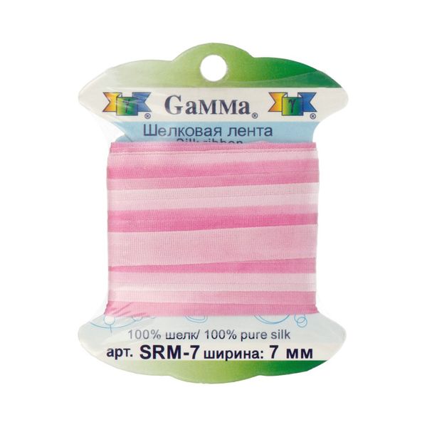 Лента (тесьма) шелковая 7.0 мм / 9.1±0.5 метров, M003 бл.розовый/сиреневый, Gamma SRM-7