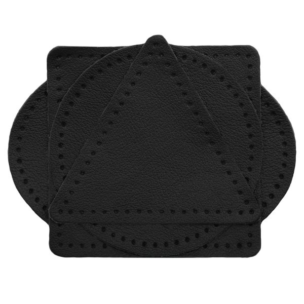 Набор заплаток пришивных из кожи, круг, квадрат, треугольник, овал 8см, с перфорацией, 4 шт (01 черный), 9743