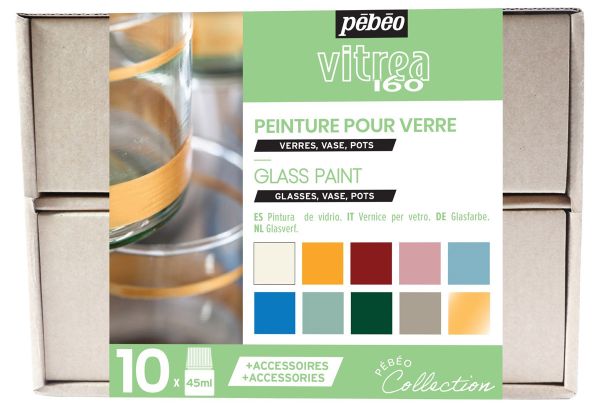 Набор красок Pebeo Vitrea 160 Коллекция по стеклу под обжиг с аксессуарами 10 цв. 45 мл, 758462 2