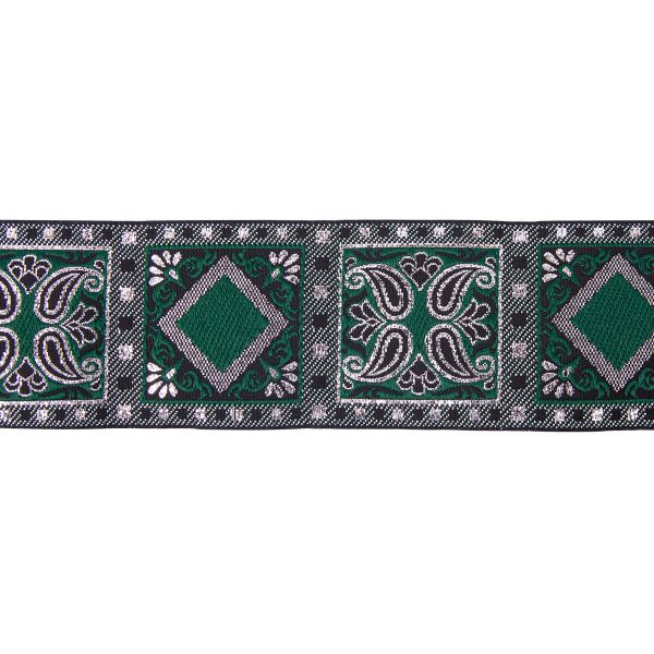 Лента (тесьма) жаккардовая 50.0 мм / 10±0.5 метров, черный/зеленый, Gamma TRJ-119(46)
