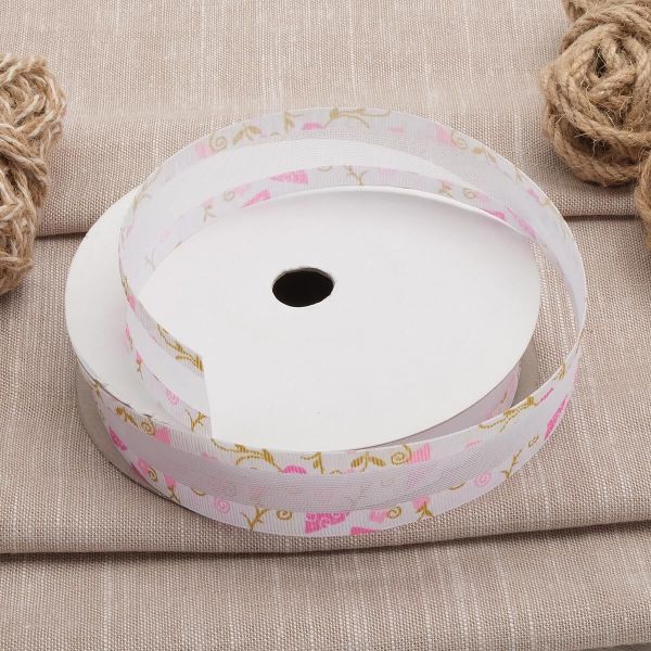 Тесьма отделочная Завитки, 25 мм, 25 м, 03 белый/розовый