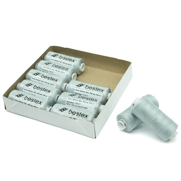 Нитки швейные бытовые Bestex 40/2, 365 м (400 ярд) / 10 кат., 189 прозрачно-серый