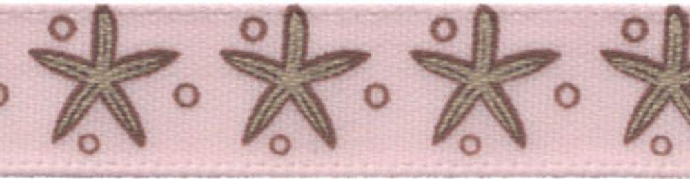 Лента атласная с рисунком 10 мм, 22.8 м, M12/041 звездочка/розовый, Gamma ALP-102
