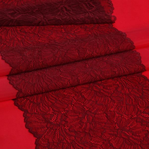 Кружево бельевое эластичное 240 мм / 13.72 м, цв. C520 т.красный