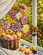 Алмазная (кристальная) мозаика Фрея, Астры и яблоки, 35х45 см