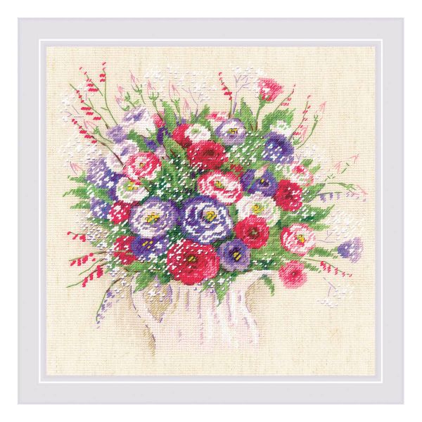 Набор для вышивания нитками Риолис, Букет с эустомой и гипсофилой 25х25см