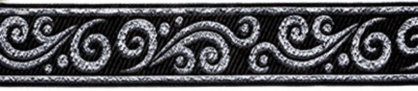 Лента (тесьма) жаккардовая 16.0 мм / 10±0.5 метров, черный/серебро, Gamma TRJ-36