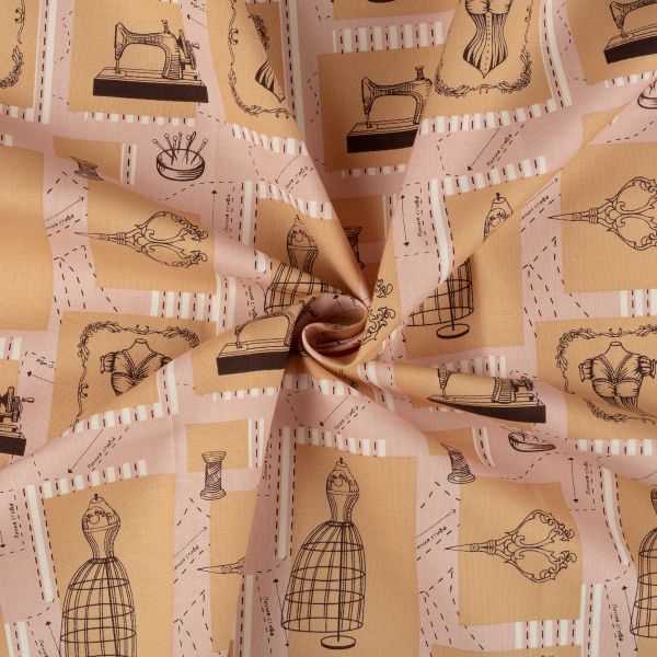 Ткань для пэчворка Peppy Век моды панель, отрез 60х110 см, 146 г/м², ВМ-02 розовый, Peppy