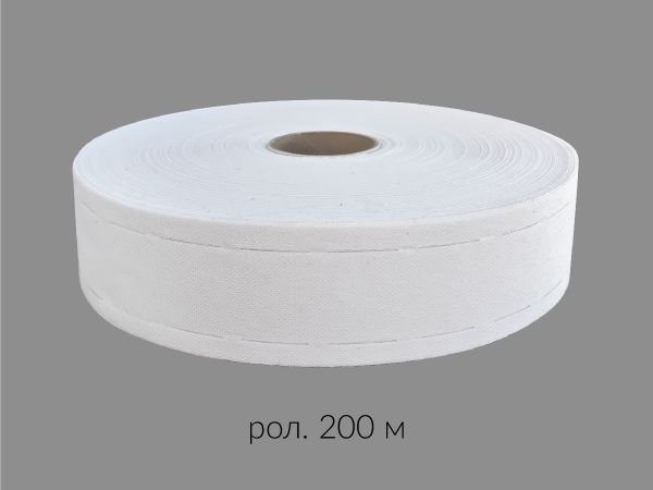 Лента корсажная клеевая перфорированная 60.0 мм / 200 метров, 50 г/м², цв. белый, 20150 9/1/40/1/9, БрючникоФФ