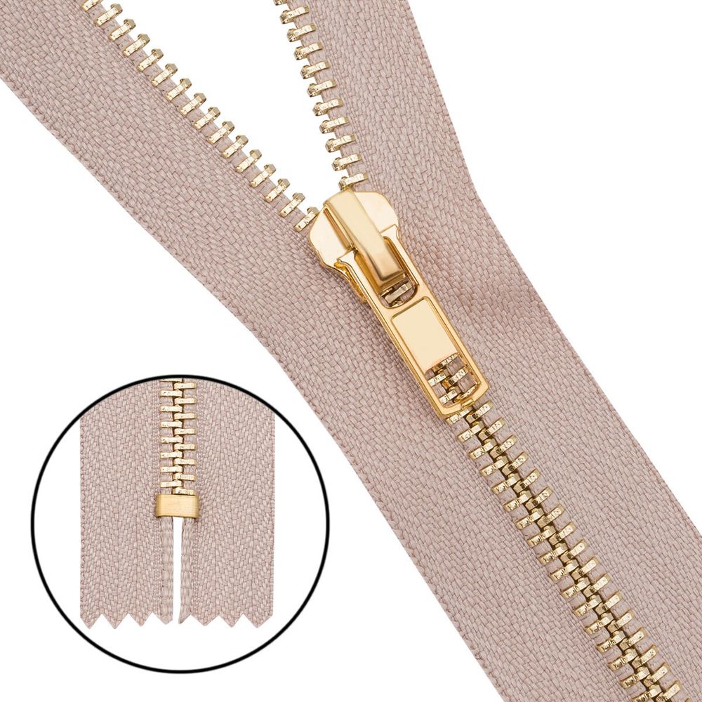 Молния металл джинсовая Т5 (5 мм) 1 зам., н/раз., 14 см, золото, 185 бежевый, 6534-0237, 10 шт