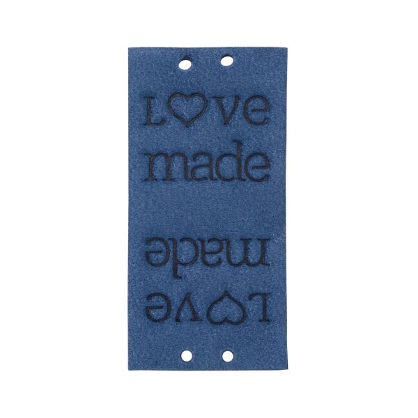 Бирка кожаная с тиснением Love Made 1,9х3,8см, уп.4 шт, синий